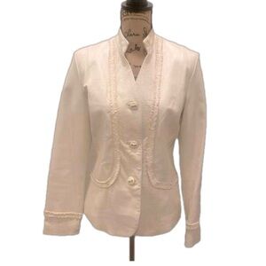 St. John Ivory Button Front Leather Jacket Coat M